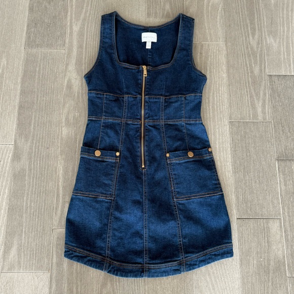 Alice McCall Revolve On and Off Jean Denim Mini Dress US 6 Stretch Square Neck - Picture 11 of 16